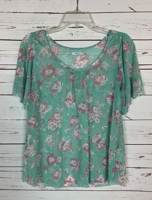 Kimchi Blue Urban Outfitters Women’s S Small Blue Floral Short Sleeve Top Shirt