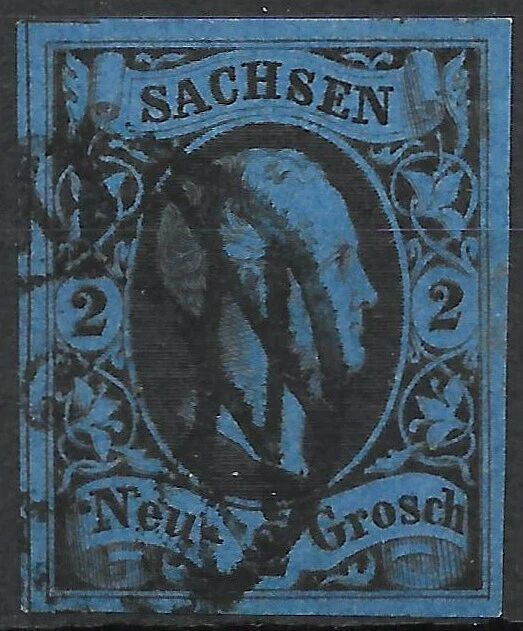 SACHSEN 1852; MiNr. 7 ; 2 Neugroschen; BPP geprüft; Trennmarkierung!