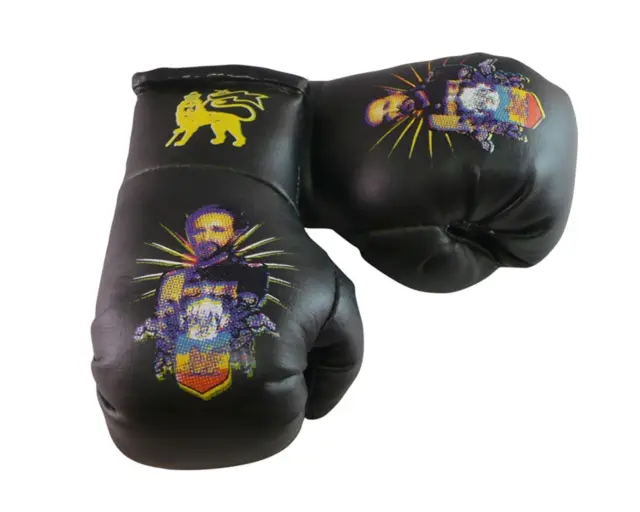Mini Boxing Gloves - Haile Selassie Black, Car Accessories