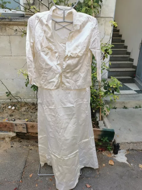 ANCIENNE ROBE DE MARIÉE + "veste" / écru / satin 🍒 vintage