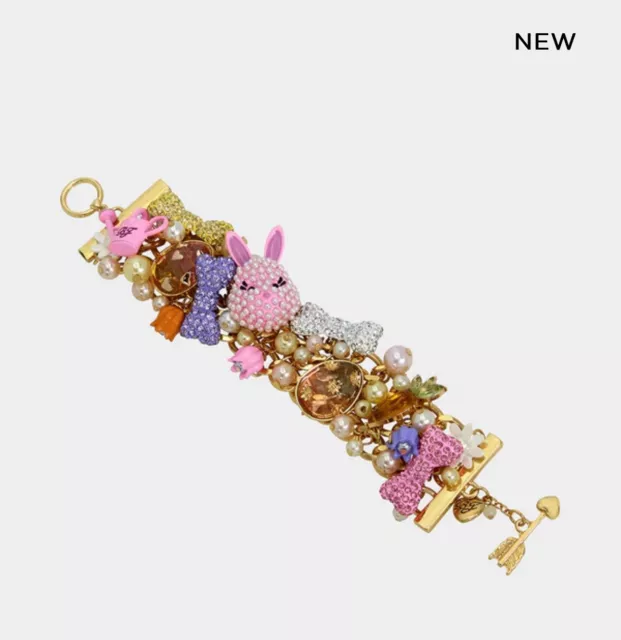 SHIPS TODAY $148 Betsey Johnson Somebunnys Baby Cluster Toggle Bracelet EASTER