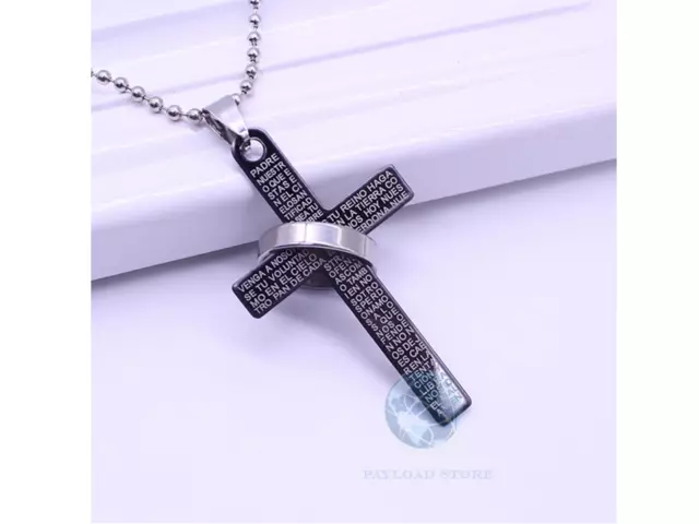 Collana Croce Padre Nostro Con Anello Uomo Donna Unisex Crocifisso Religione