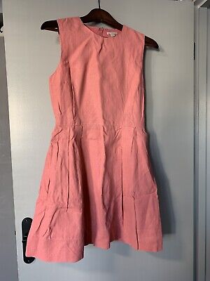 GAP Corallo Rosa Lino Cotone Tasche Fit & Flare Dress 8 Taglia UK 2 US