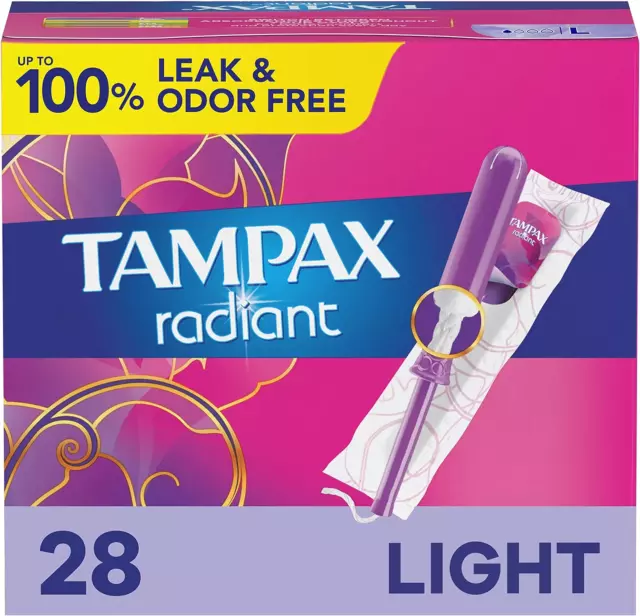 Tampax Pearl Tampons, Light Absorbency w LeakGuard Braid Unscented 28 count