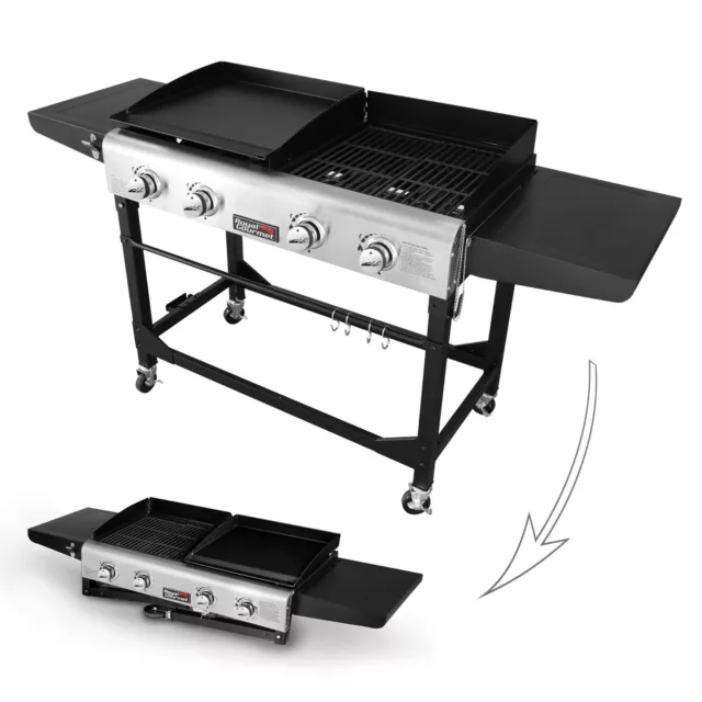 ROYAL GOURMET PORTABLE Gas Grill Griddle Combo 4Burner Outdoor Camping