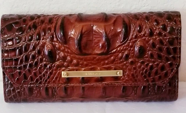 BRAHMIN PECAN MELBOURNE EMBOSSED Genuine LEATHER Tri fold WALLET CLUTCH