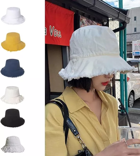 Women Ladies Wide Brim Sun Bucket Hat Anti-UV Cotton Floppy Summer Beach Caps