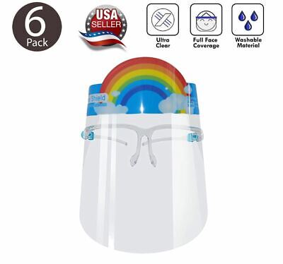 Kids Face Shield Visor Protection Glasses Anti Fog Safety Reusable Rainbow 6 Pc