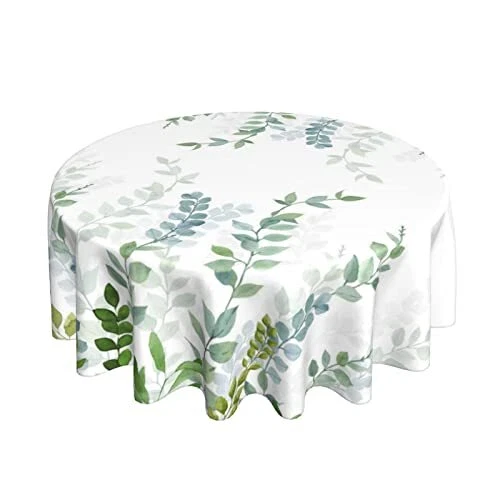 Eucalyptus Leaves Round Tablecloth Waterproof Polyester Table Cover Tropical ...