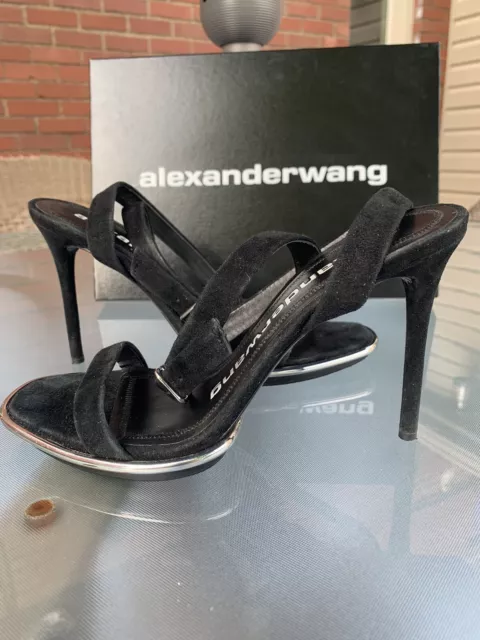 Alexander Wang Cady Black Suede Classic Sandals Size 37.5  $595