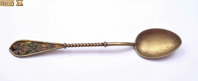 Old French 830 Silver Enamel Plique a Jour Cloisonne Souvenir Spoon Marked