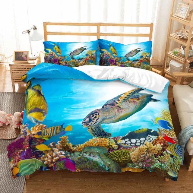 3D Sea Turtle Coral Fish Quilt Cover Set Bedding Sets Pillowcases 22