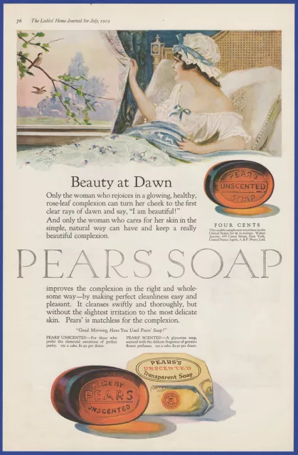 Vintage 1919 PEARS SOAP Beauty Bathroom Art Décor Ephemera Print Ad