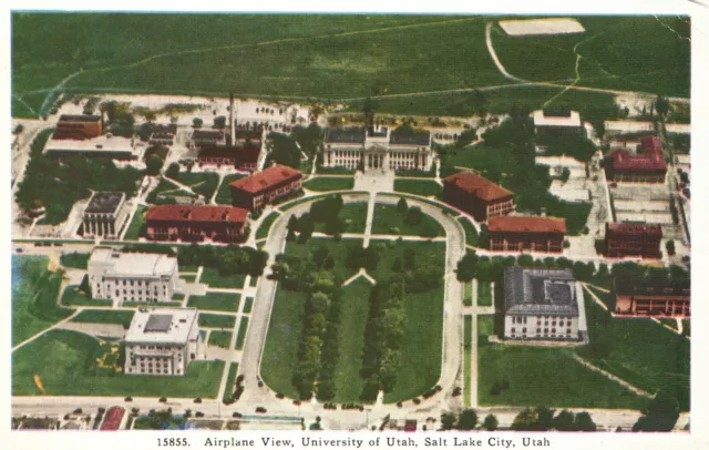 Vintage Postcard 1943 Airplane View University Of Utah Salt Lake City Utah UT