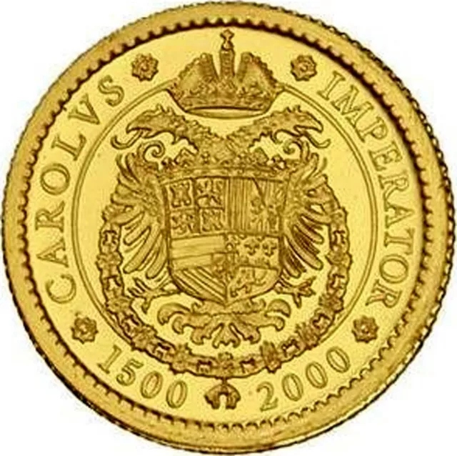 ESPAÑA 5000 pesetas oro año 2000 - V Centenario Carlos V  - CAROLVS IMPERATOR