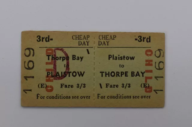 British Railways Ticket No 1169 PLAISTOW to THORPE BAY