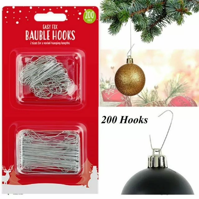 🎅200 Bauble Hooks Christmas Tree Decoration Ornament Hangers Wires Hanging UK