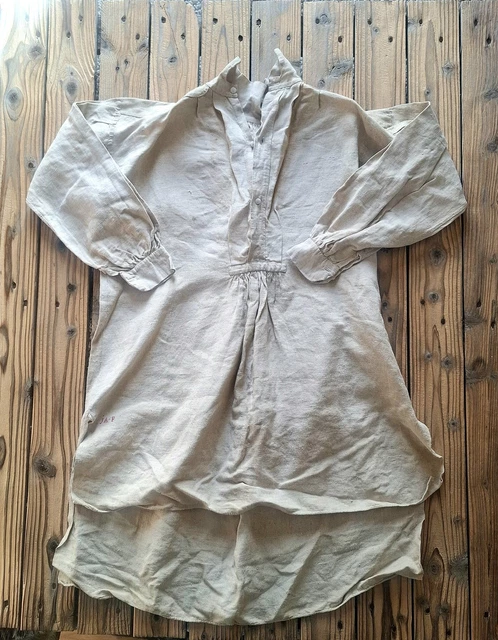 【1880s】French Antique White Linen Biaude ANTIQUE FRENCH PEASANT Smock Biaude Hemp Linen Workwear 1880-1910