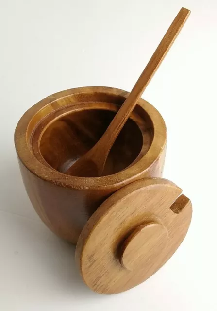 Cintage Wooden Pot Lidded Wood Spoon Folk Art Unbranded 8cm tall