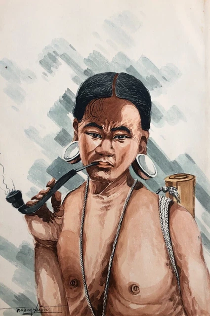 Acuarela vietnamita antigua, Firma para identificar, Artes asiáticas, XX