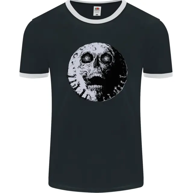 T-shirt Skull Moon gotica Halloween biker zombie uomo ringer fotol