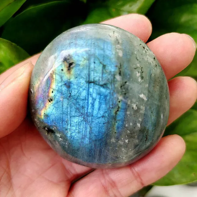 Natural Labradorite Moonstone Polished Crystal Quartz Palm Stone Healing Reiki