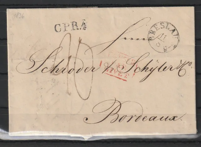 alter Brief von Breslau nach Bordeaux, Prusse Par Givet, 1836 #1086840
