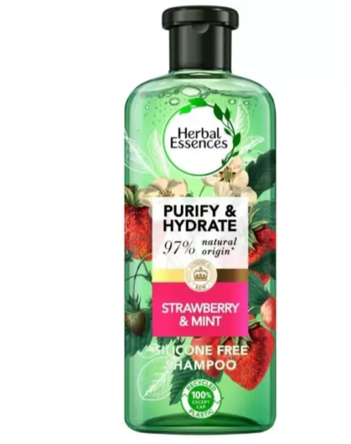 3 x Herbal-Essences Bio Renew Shampoo alla fragola e dolce menta 400 ml - NUOVO REGNO UNITO