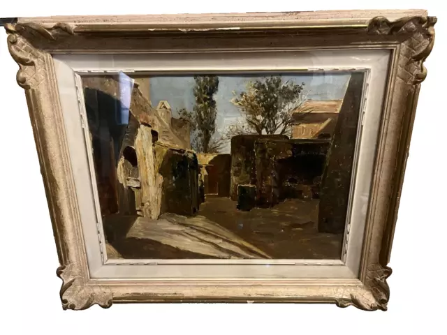 Guglielmo Navorelli-Quadro Dipinto Paese Villaggio Antico Fine 800 Vintage Epoca