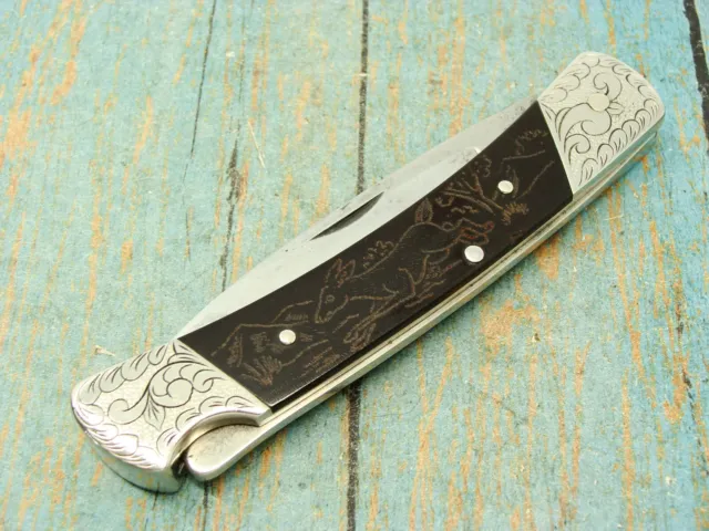 Vintage Buck 501 Usa Esquire Custom Engraved Micarta Folding Pocket Knife Knives