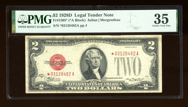 DBR 1928-D $2 Legal STAR  Fr. 1505* PMG 35 Serial *03128482A