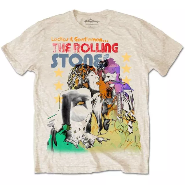 The Rolling Stones Mick & Keith Watercolour Stars T-Shirt Neutral New