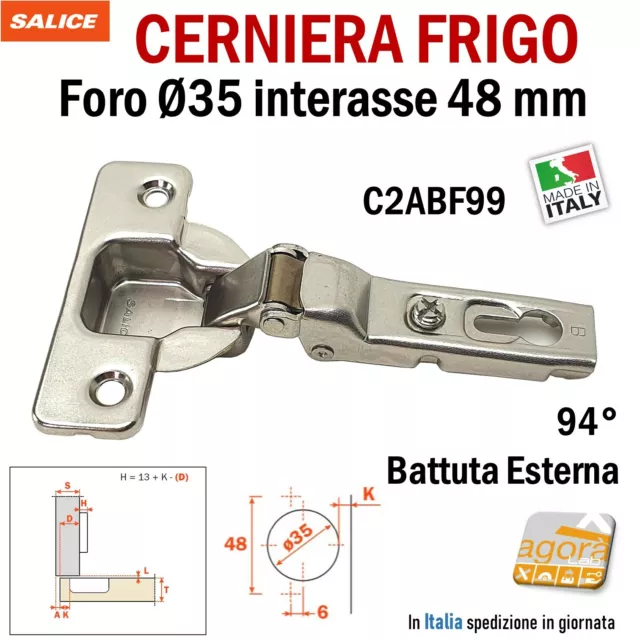 2-20pz CERNIERA FRIGO SALICE 94° C2ABF99 PER ANTE COLONNA CUCINA int 48 FORO 35