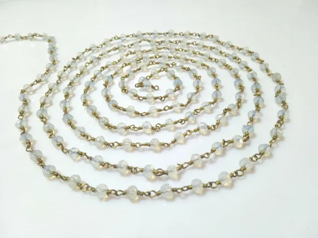 White Opalite  Rondelle Hydro Smooth Rosary Lab-Created Beaded Gold Plated 5 Ft 2