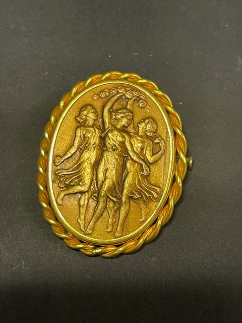 Broche Vintage "Les Trois Grâces" - Bijou Ancien Sans Marque - Occasion Avec Traces D'usage