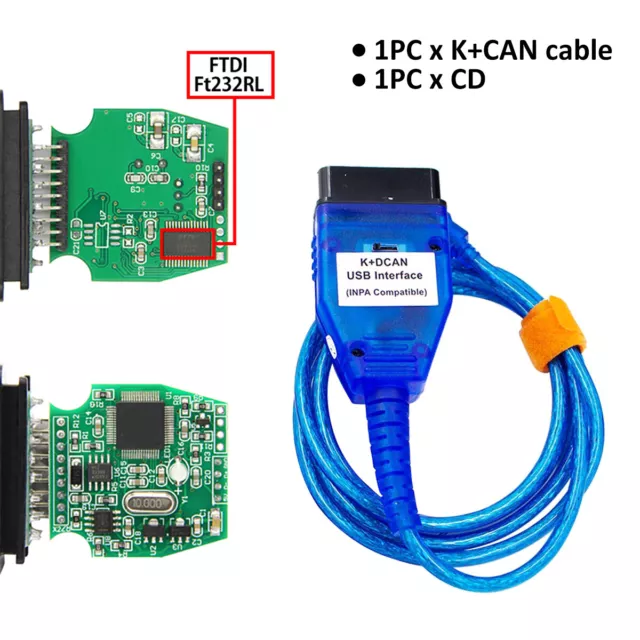 For BMW KCAN DCAN OBD2 USB FTDI Car Code Diagnostic Tool INPA K+Can FT232RQ AU