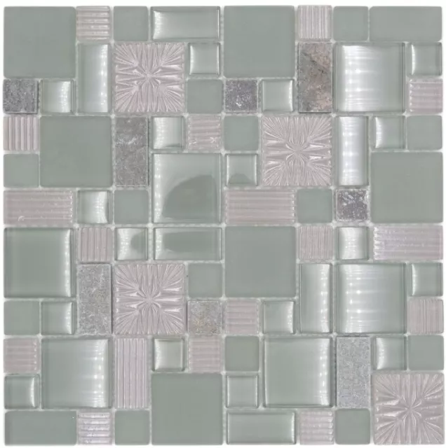 Azulejos de Mosaico Translúcido Gris Combinación Vidrio Crystal Piedra Claro