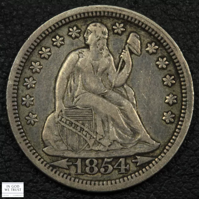 1854 with Arrows Seated Liberty Silver Dime 10C