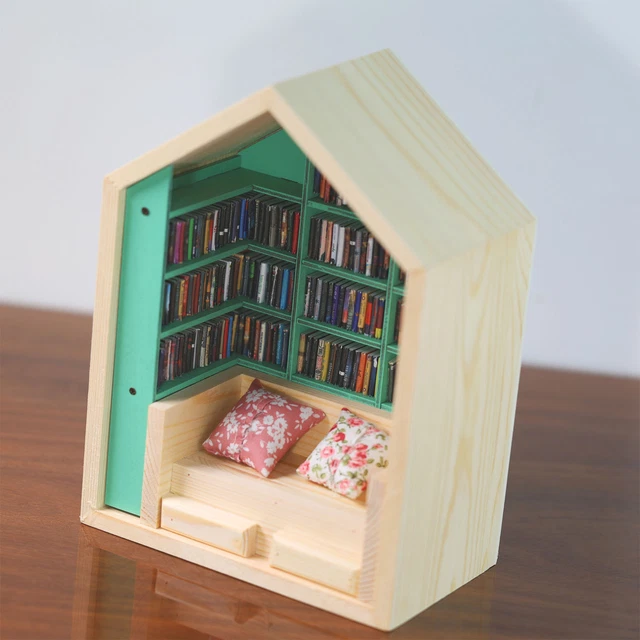 Mini Bibliothèque En Bois Anti-Stress - Maison De Poupée Avec 200 Livres Miniatures - Décoration Créative Et Cadeau Anti-Anxiété