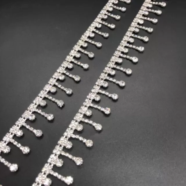 Charm Crystal Rhinestone Beaded Fringe Trim Tassel Chain For Wedding Dress Decor