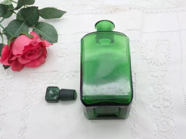 Antique Green Glass Poison Bottle, Chemist Dispensing Decanter, Apothecary 2