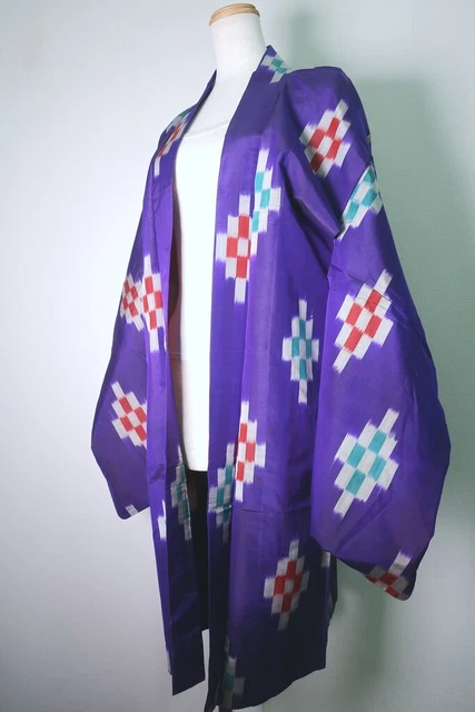 8579G2 Silk Vintage Japanese Kimono Haori Jacket Abstract art Meisen Long