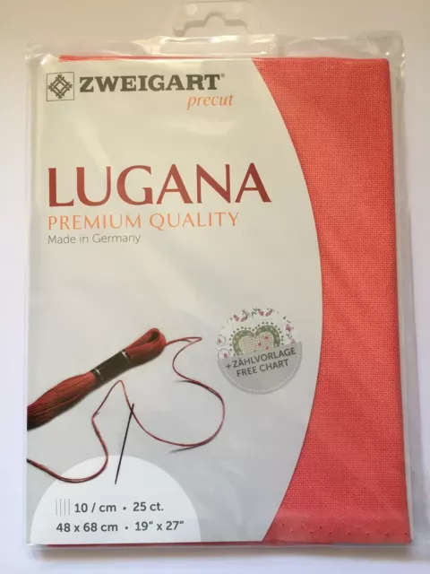 Zweigart 25 ct Lugana Precut Col 4018 Coral even weave 48 x 68cm (19 x 27")