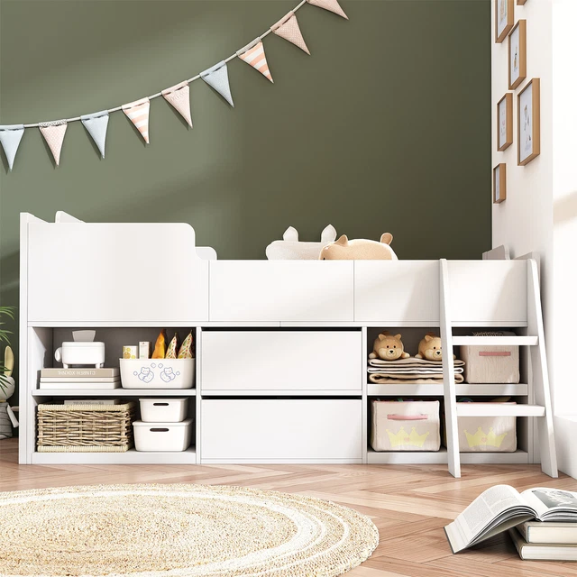 KIDS CABIN BED Mid Sleeper Bed Frame Storage Bed with Drawers and ...