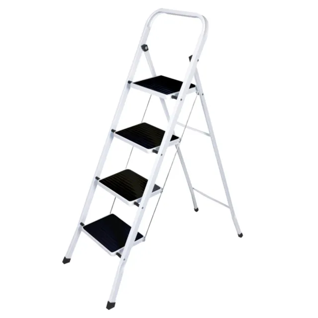 NEW! Foldable 4 Step Ladder Stepladder Non Slip Tread Safety Steel Step