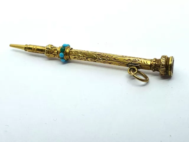 Antique Victorian 9Ct Gold Retracting Propelling Miniature Chatelaine Pencil Fob