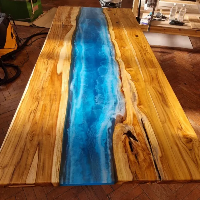 Blue Epoxy Top Center Dining Table Custom Made Kitchen Countertop Home Decorates