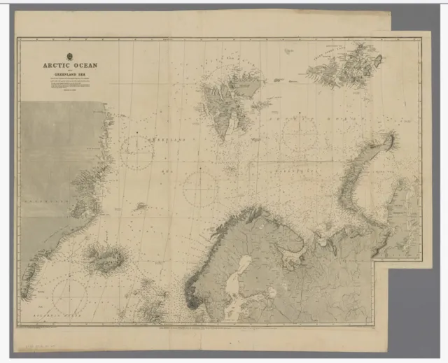 VINTAGE ADMIRALTY  CHART. No.2282. The GREENLAND and BARENTS SEAS. 1923 Edition.