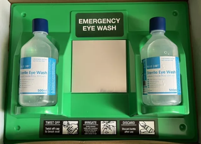 PHYSICIANS CARE Emergency Sterile Eye Wash Station 2x 500ml Bottles. Blue Dot