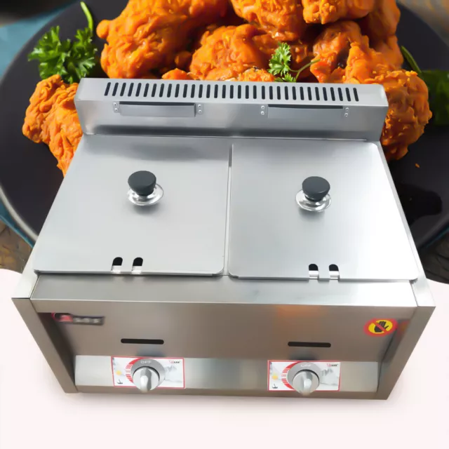 12L Propane LPG Gas Deep Fryer 2 Burners Commercial Countertop Deep Gas Fryer